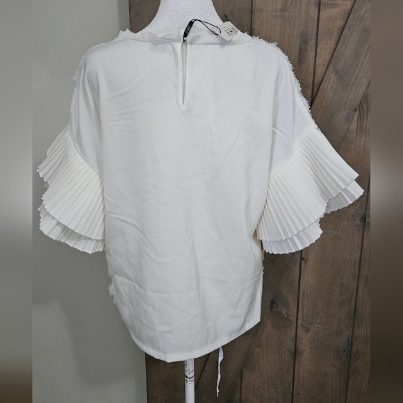 WHY DRESS Elegant SequinTextured Blouse w/Pleated Accordian Sleeves White. M NWT - Picture 12 of 15